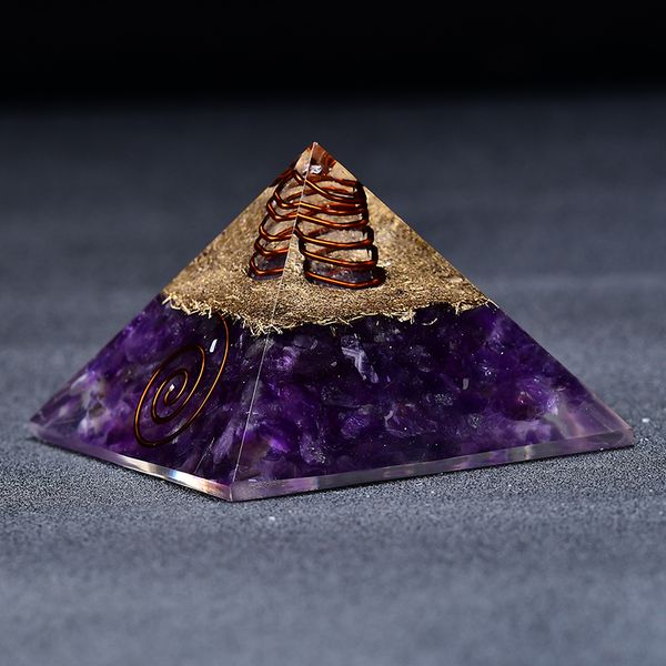2.36 'Оргона Pyramid Chakra Аметистовый кварцевый заживление Gold EMF Защитный подарок