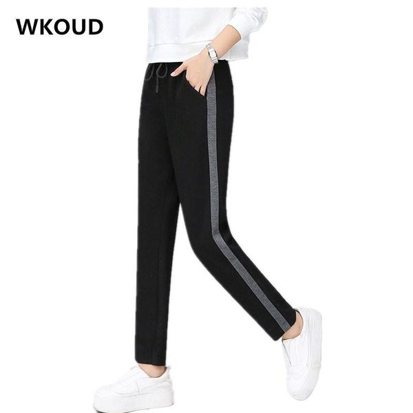 

women's pants & capris wkoud harem women side stripe patchwork drawstring waist loose sweatpants female regular trousers summer sport p, Black;white