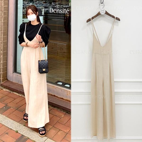 

women's pants & capris 2021 korean version wide leg trousers flooring summer thin loose tie high waist halter jumpsuit women, Black;white