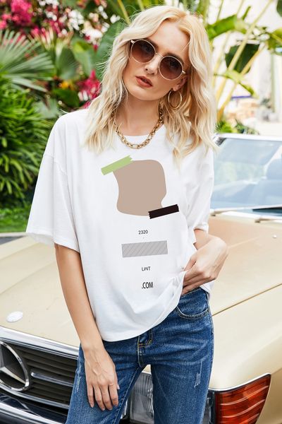 

summer new comfortable simple t-shirt fashion printed imitation cotton women's white round neck short sleeve casual t-shirt