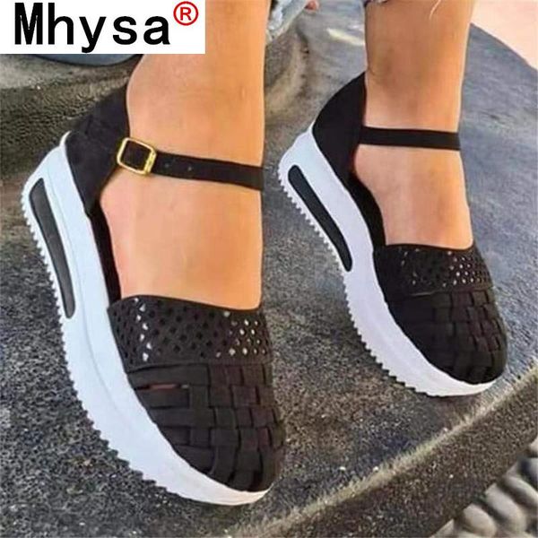 

summer women sandals fashion baotou wedge casual women's shoes platform one-line buckle outdoor beach, Black