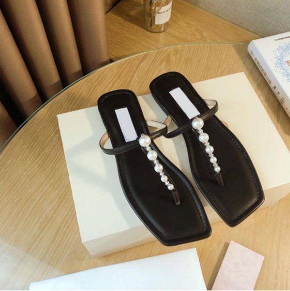 

flat slippers alaina luxury designer pearl leather slipper elegant simple women party shoe square toe footholds outdoor sandals
