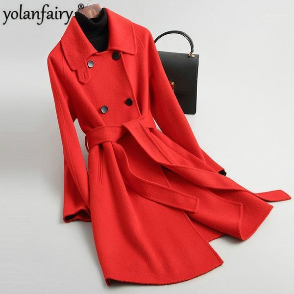 

women's wool & blends coat spring red coats female elegant and jackets women double-sided 2021 casaco feminino kqn20219-1 pph3611, Black