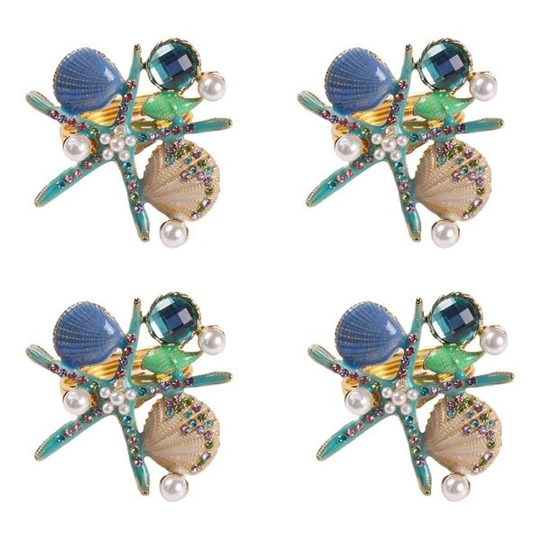 

napkin rings 4pcs starfish rings,pearl rhinestone ocean coastal nautical ring holders buckle for party