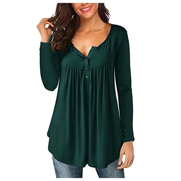 

45#spring ladies casual two-wear loose t-shirts korea style v-neck slim long sleeve pleated shirt solid color women's t-shirt, White