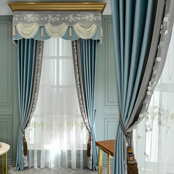 

curtain & drapes curtains for living room light luxury modern blue small fresh shading study floor-to-ceiling window tulle dining bedroom