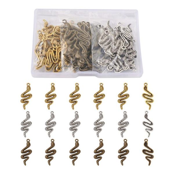 

charms 45pcs/box nickel tibetan style snake alloy pendants for jewelry making necklace bracelets dangle finding supplies 39x15mm, Bronze;silver