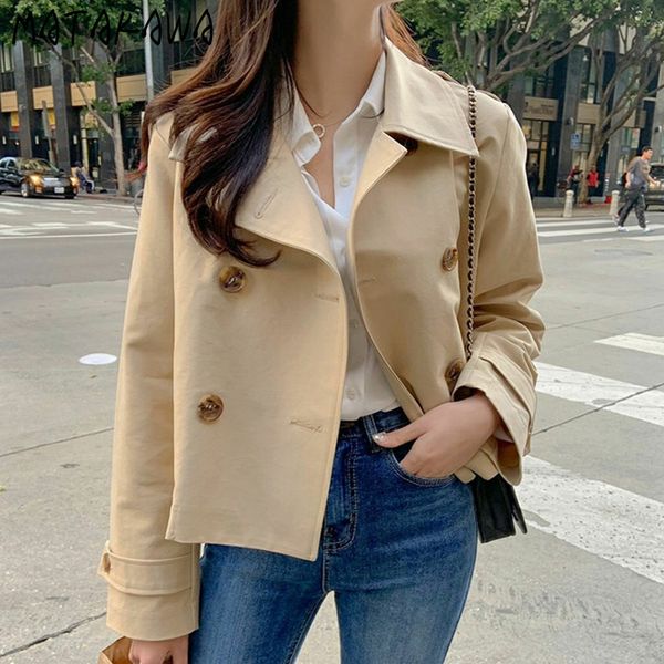 

matakawa spring retro british style lapel woman jacket double breasted loose short coat for women korean solid women jackets 210513, Black;brown
