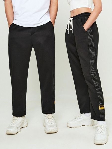 

1pc side striped drawstring waist sweatpants set m6uk#, Black