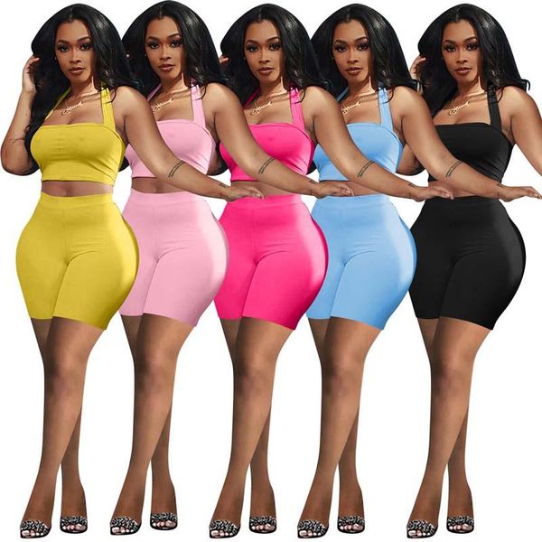 

running sets halter vest sports shorts suit solid color two-piece, Black;blue