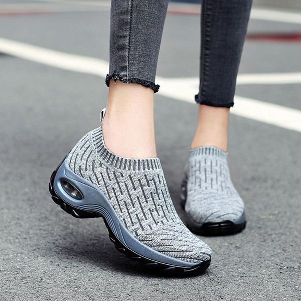 

dress shoes women ladies sneakers mesh breathable wedges sneaker walking round toe casual summer damskie trampki, Black