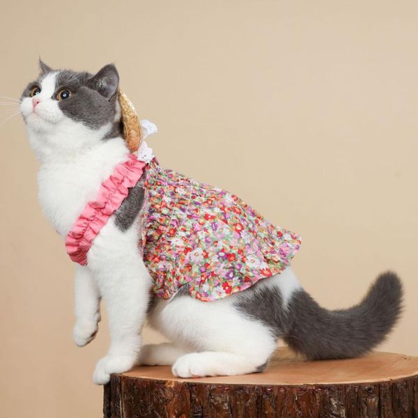 

cat costumes spring summer thin section south korea ins pet dog clothes prevent dropping puppets blue sleeveless white skirt with