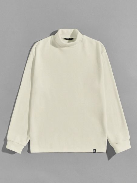 

men rolled neck letter patched pullover m1bm#, Black