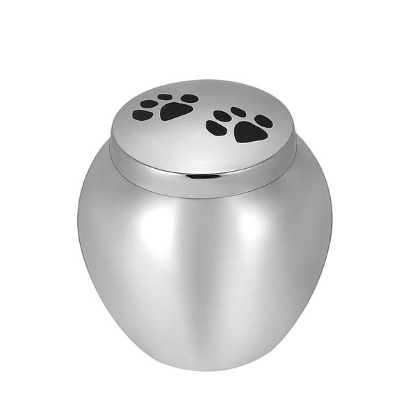 

wholesale stainless steel cremation pendants urn with dog paw print pattern memorial jars for storing animal ashes, Silver