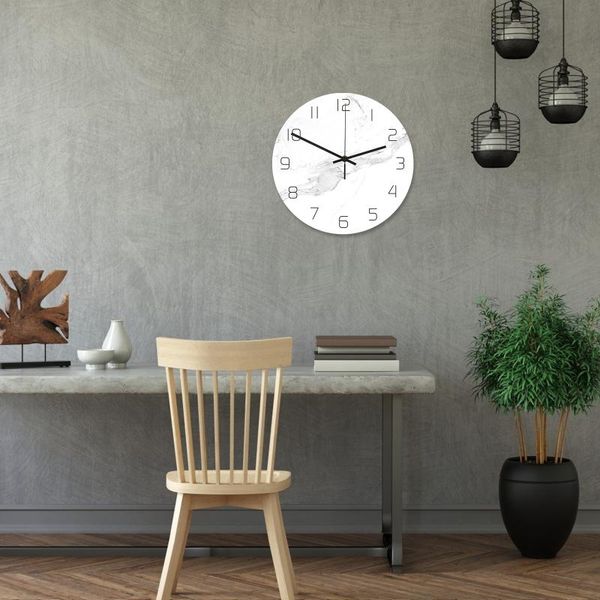 

wall clocks 1pc clock white marble grain uv print hanging acrylic round decorative without battery for store office home