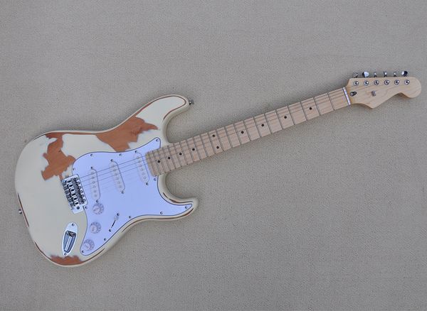 Krem Relic 6 Dizeleri SSS Pikapları, Akçaağaç Klavarası ile Elektro Gitar, Özelleştirilebilir