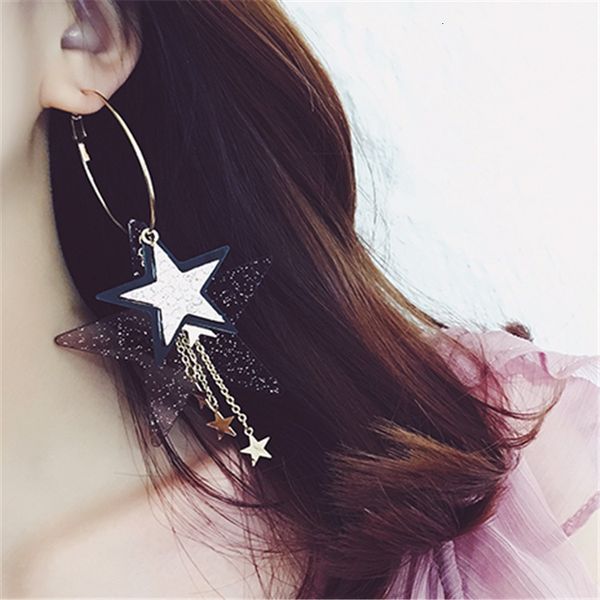 

fashion design exaggerates multi flash diamond sequin star tassel big circle earrings, Silver