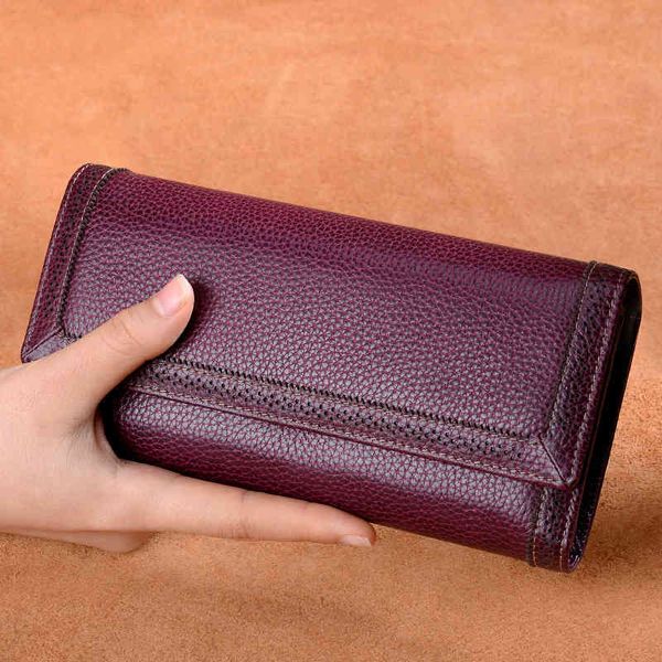 

2021 wallet long women's leather buckle handbag card box, Red;black