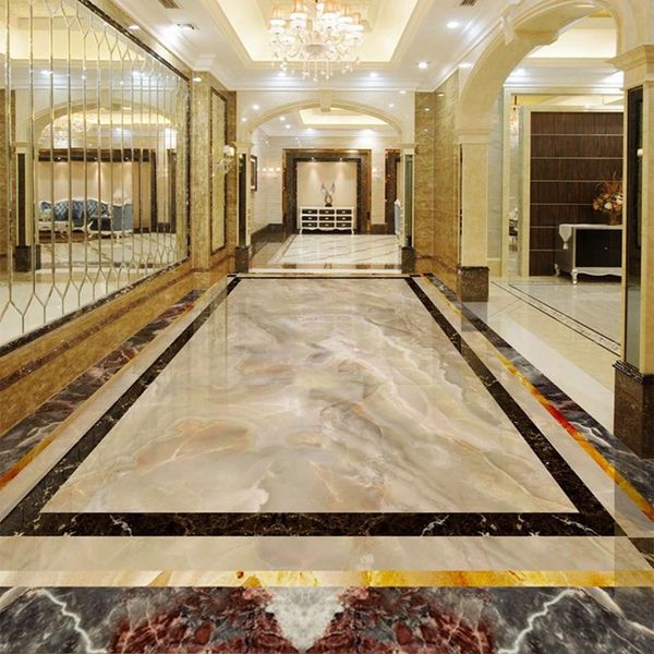 

wallpapers custom 3d po natural beige imitation marble pvc self-adhesive mural sticker waterproof wallpaper living room hall floor tiles