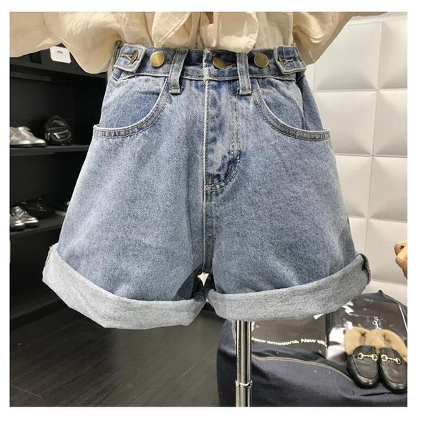 

women's jeans streetwear high waist wide leg denim shorts for women 2021 jean summer korean style loose short, Blue