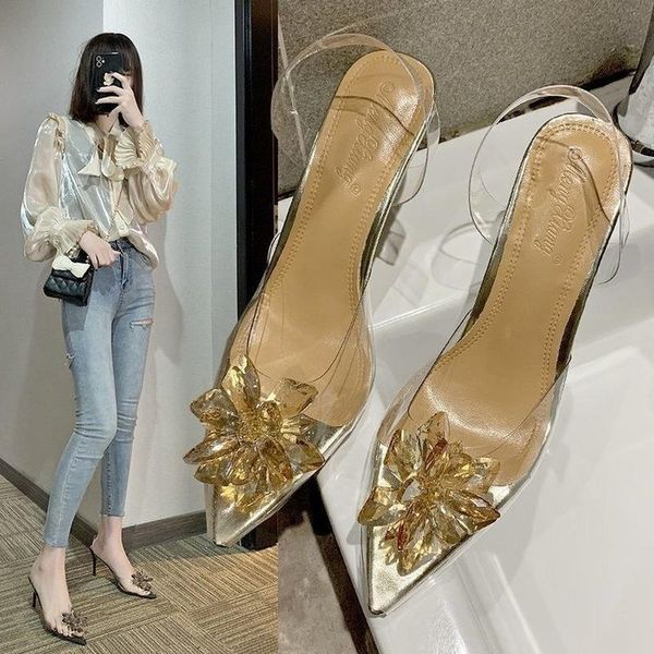 

sandals 2021 cinderella crystal shoes heels women pointed bride women's high female silver rhinestone wedding, Black