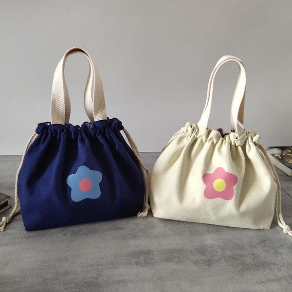 

storage bags japanese drawstring printed flowers cotton canvas lunchbox bag girls handbag lunch work people with