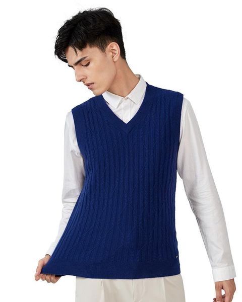 

zhili men's 100% cashmere sweater striped knit v-neck pullover vest vests, Black;white