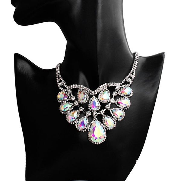 

chokers mogaku classic water drop pendants colorful crystal women necklace bridal wedding party luxury elegant jewelry trend accessories, Golden;silver