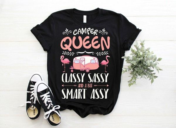 

camper queen classy sassy and a bit smart assy t-shirt funny camper shirt gift, White;black