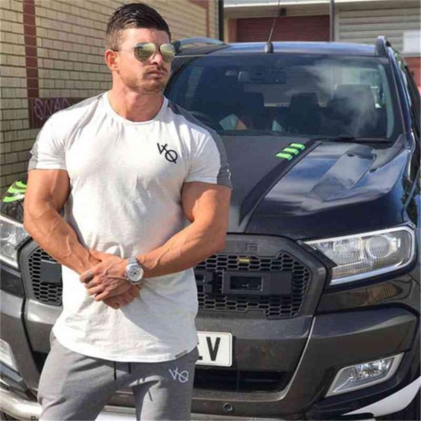 

men's t-shirts muscle brothers sports t-shirt spring round neck cotton running fitness short sleeve drgp, White;black