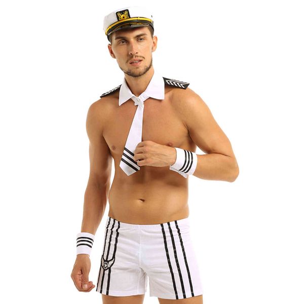 

men male navy sailor fancy dress up shorts with cap collar tie cuffs cosplay parties exotic costumes clubwear, Red;black