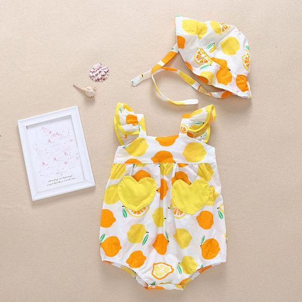 

jumpsuits baby girl clothes summer born infant clothing set for girls fresh fruits bodysuit sun hat 2pcs outfit suit, Blue