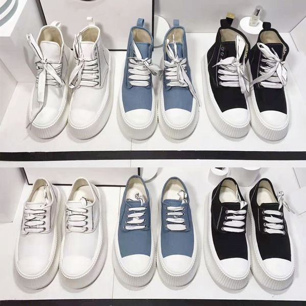 

luxury designer canvas casual shoes fashion pure color denim lace up high low thick soled women height increasing platform sneakers outdoor, Black