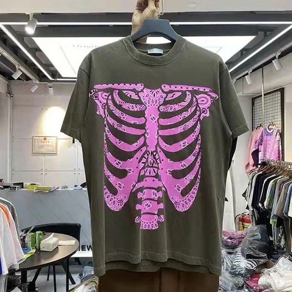 

men's t-shirts kapital t-shirt vintage heavy fabric men women quality cashew flower skeleton printing short sleeve summner tshirts, White;black
