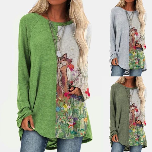 

women's blouses & shirts harajuku streetwear t-shirt women long sleeve o-neck retro color block printing tee oversized aesthetic vinta, White