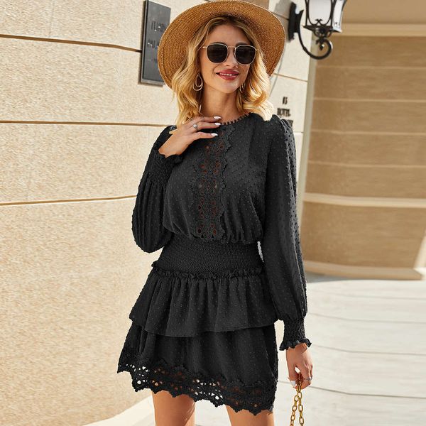 

rocky autumn winter lace elastic waist dress, Black;gray
