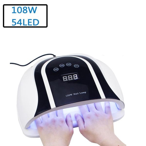 

108w/54w professional two-hand uv 54/18led gel lamp nail dryer art with lcd countdown for quick drying of polish dryers