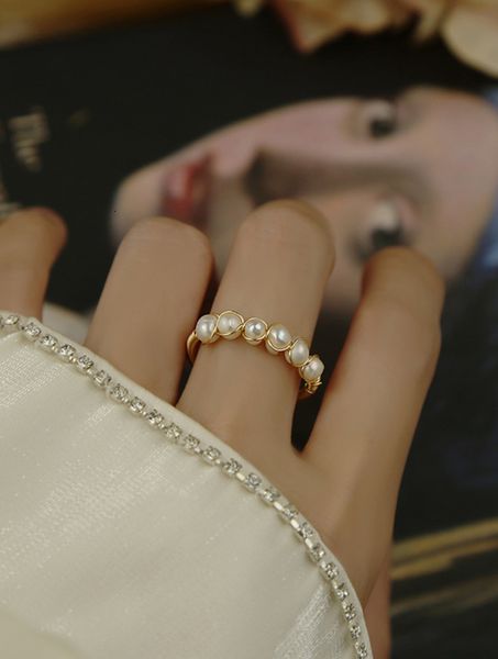 

pearl hand wound ring, women's mouth adjustable, fashionable, individual style, light luxury, minority exquisite tail ring, Silver
