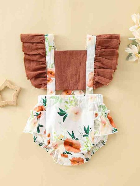 

baby floral print ruffle trim 2 in 1 bodysuit she, Blue