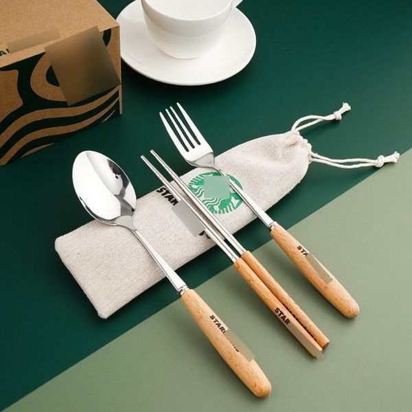 

flatware sets stainless steel meal family fork chopsticks spoon lovely tableware portable storage set