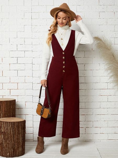 

emery rose button front corduroy jumpsuit without sweater n8h6#, White