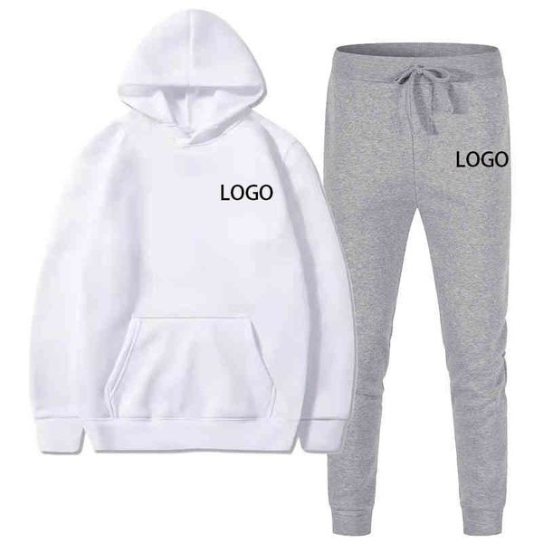 

autumn suit fashion brand sweater casual hooded plush pink long sve grey trousers outdoor sports men's wear, Gray