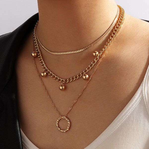 

pendant necklaces fashion spherical necklace for women geometry gold alloy adjustable multilayer sweater chain jewelry 17058, Silver