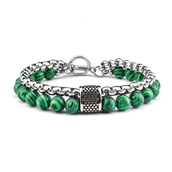 

stainless steel men's hand string malachite personality trend bracelet pin, Black