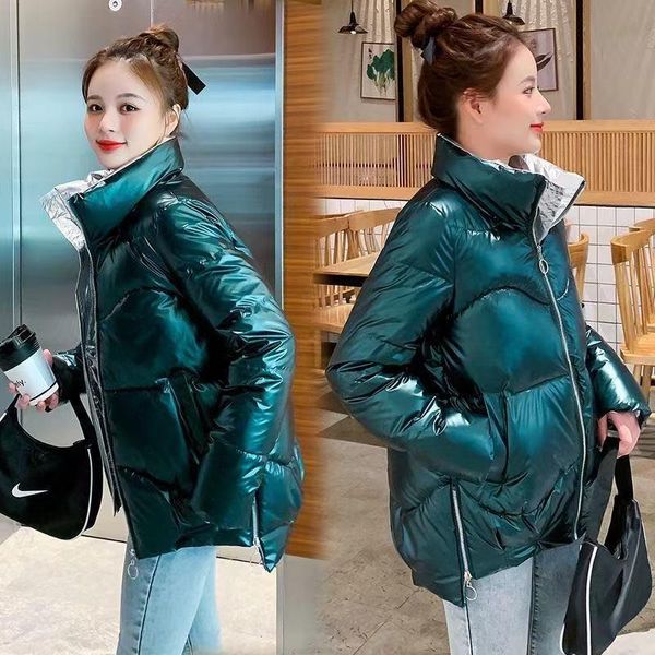 

women's down & parkas glossy disposable bread coat laser cotton-padded jacket autumn and winter thickened ins short women dq0y, Black