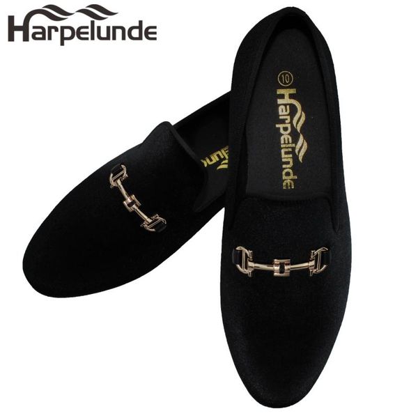 

dress shoes harpelunde arrival men black velvet loafers gold buckle flats
