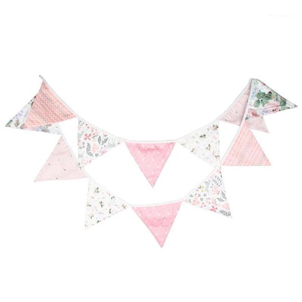 

party decoration 12 flags 3.2m nordic double-side printed cotton fabric bunting pennant flag garland wedding/birthday decorations supplies1