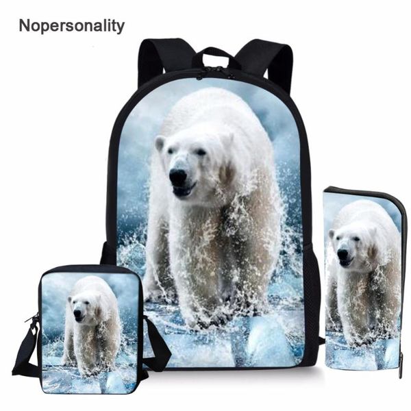 

nopersonality cool polar bear print school bag set for teenager boys girls 3d primary children kids schoolbag mochila bookbags bags