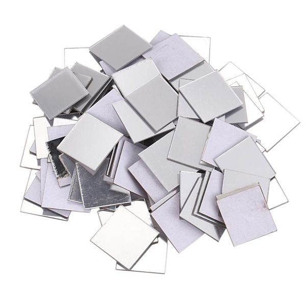

wall stickers 100 piece mirror tile sticker 3d decal room decor stick (silver)