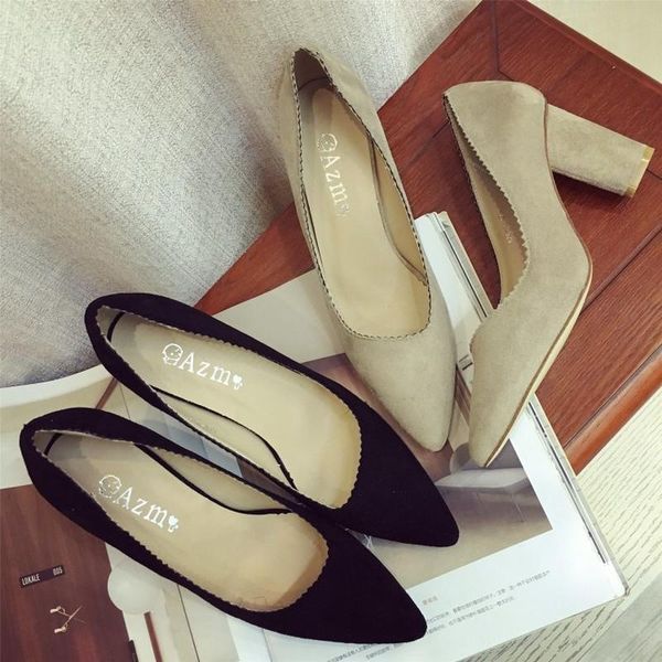 

dress shoes 2021 women elegant pumps thick heel shallow pointed toe female office lady wedding party high heels y21-43, Black